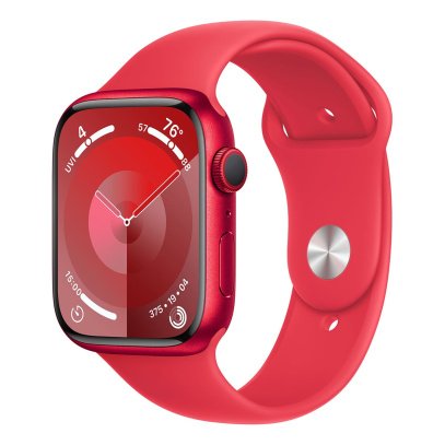 Apple Watch Series 9, 45 мм корпус из алюминия цвета (PRODUCT)RED™, ремешок Sport Band размера S/M цвета «Red»
