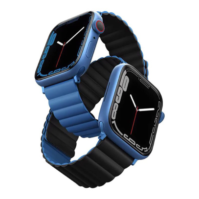 Силиконовый ремень UNIQ для Apple Watch 41/40/38 мм Revix reversible Magnetic (41MM-REVBLUBLK) Синий/Черный