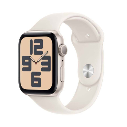 Apple Watch SE (2024), 44 мм корпус из алюминия цвета «Starlight», ремешок Sport Band размера S/M цвета «Starlight»