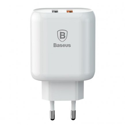 Сетевое зарядное устройство USB-C Baseus 2 USB Quick Charge 23 Вт 5V/9V/12V Bojure Series Белый