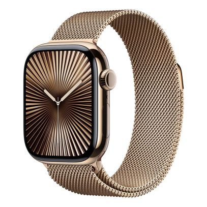 Apple Watch Series 10, 42 мм корпус из титана цвета «Gold», ремешок Milanese Loop цвета «Gold» Apple Watch Series 10, 42 мм корпус из титана цвета «Gold», ремешок Milanese Loop цвета «Gold»