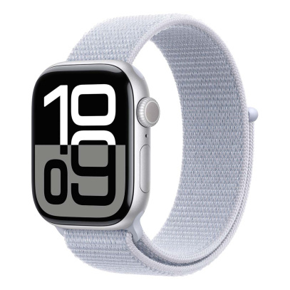 Apple Watch Series 10, 42 мм корпус из алюминия цвета «Silver», ремешок Sport Loop цвета «Blue Cloud» Apple Watch Series 10, 42 мм корпус из алюминия цвета «Silver», ремешок Sport Loop цвета «Blue Cloud»