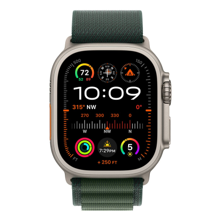 Apple Watch Ultra 2 (2024), 49 мм корпус из титана цвета «Natural», ремешок Alpine Loop размера S цвета «Dark Green» Apple Watch Ultra 2 (2024), 49 мм корпус из титана цвета «Natural», ремешок Alpine Loop размера S цвета «Dark Green»