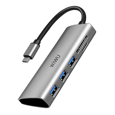 Хаб WiWU Alpha 532ST Type-C to 3 x USB 3.0 + Cardreader 5в1 Adapter Серый Хаб WiWU Alpha 532ST Type-C to 3 x USB 3.0 + Cardreader 5в1 Adapter Серый
