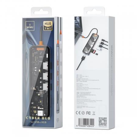 Хаб WiWU Cyber hub 7в1 USB3.0*3+SD/TF(3.0)+HDMI(4K30)+PD (CB007) Серый космос Хаб WiWU Cyber hub 7в1 USB3.0*3+SD/TF(3.0)+HDMI(4K30)+PD (CB007) Серый космос