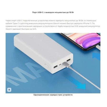Внешний аккумулятор Xiaomi Mi Power Bank 3 30000mAh VXN4307CN (PB3018ZM) Белый