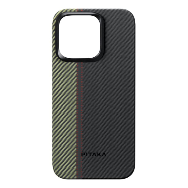 Чехол для iPhone 15 Pro Max Pitaka Fusion Weaving MagEZ Case 4, Overture, кевлар (арамид) (FO1501PM) Черный/зеленый