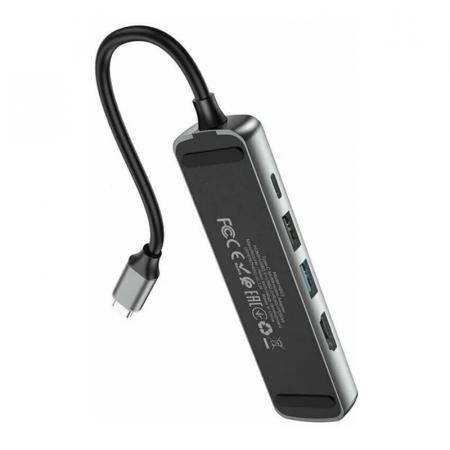 Type-C хаб hoco. для Macbook HDMI+USB3.0+USB2.0+RJ45+PD (HB23) Черный Type-C хаб hoco. для Macbook HDMI+USB3.0+USB2.0+RJ45+PD (HB23) Черный