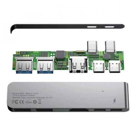 Переходник Baseus для MacBook HUB TB3 C+ (Dual Type-C to USB3.0/HDMI/Type-C) (CAHUB-B0G) Deep Grey, темно-серый Переходник Baseus для MacBook HUB TB3 C+ (Dual Type-C to USB3.0/HDMI/Type-C) (CAHUB-B0G) Deep Grey, темно-серый