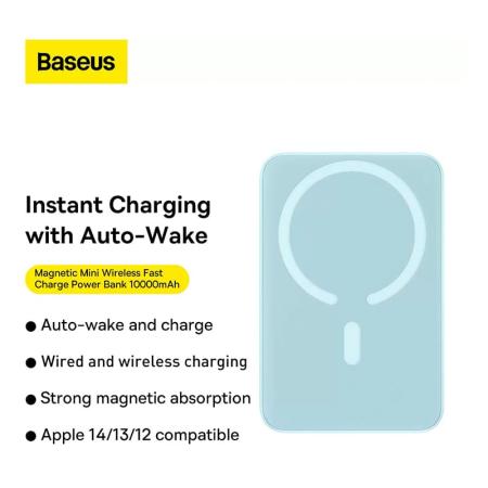 Внешний аккумулятор Baseus Magnetic Wireless Charging power bank с поддержкой беспроводной зарядки 10000mAh 20W (PPCXM10) Голубой