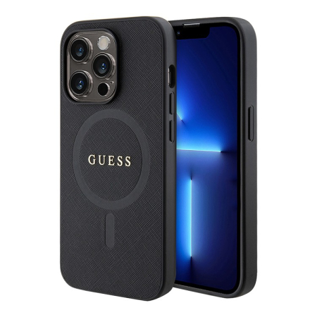 Чехол Guess для iPhone 15 Pro Max PU Saffiano with metal logo Hard (GUHMP15XPSAHMCK) Черный