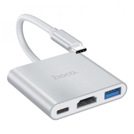Хаб hoco. Easy use USB-C на USB3.0 + HDMI + PD (HB14) Серый Хаб hoco. Easy use USB-C на USB3.0 + HDMI + PD (HB14) Серый
