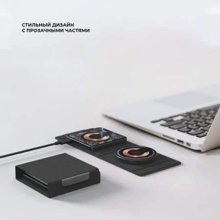 Беспроводная зарядная станция Deppa 2в1 Crystal MagSafe Fold Travel QI складная (23154) Black, черный Беспроводная зарядная станция Deppa 2в1 Crystal MagSafe Fold Travel QI складная (23154) Black, черный