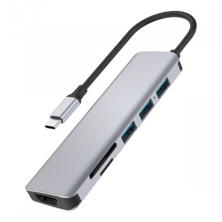 USB Хаб WiWU Alpha 731 HC 7в1 Type C на 3xUSB 3.0+HDMI 4K+Type C PD 100 Вт+SD/TF (A731HC) Серый USB Хаб WiWU Alpha 731 HC 7в1 Type C на 3xUSB 3.0+HDMI 4K+Type C PD 100 Вт+SD/TF (A731HC) Серый
