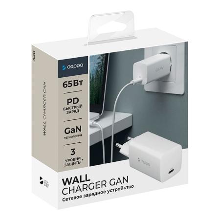 Сетевое зарядное устройство Deppa Wall Charger GaN USB-C, PD 3.0, 65 Вт, GaN (11433) Белый Сетевое зарядное устройство Deppa Wall Charger GaN USB-C, PD 3.0, 65 Вт, GaN (11433) Белый