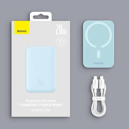 Внешний аккумулятор Baseus Magnetic Wireless Charging Power Bank 6000mAh 20W с MagSafe PPCXW06 (PPCX020003) Синий