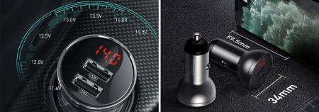 Автомобильное ЗУ 2xUSB Baseus Digital Display VCBXA-S (CCBX-0S) Серый Автомобильное ЗУ 2xUSB Baseus Digital Display VCBXA-S (CCBX-0S) Серый