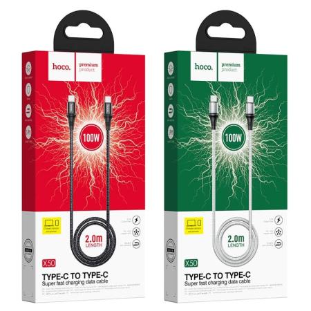 Кабель hoco. Type-C – Type-C, 2.4A, 2 м (X50) Белый Кабель hoco. Type-C – Type-C, 2.4A, 2 м (X50) Белый
