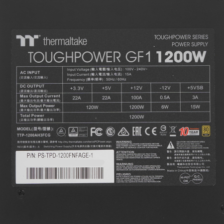 Блок питания Thermaltake Toughpower GF1 1200 (PS-TPD-1200FNFAGE-1) Gold, 1200 Вт Чёрный