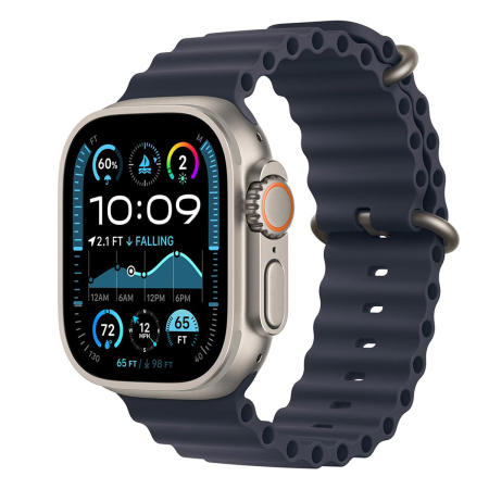 Apple Watch Ultra 2 (2024), 49 мм корпус из титана цвета «Natural», ремешок Ocean Band цвета «Navy»
