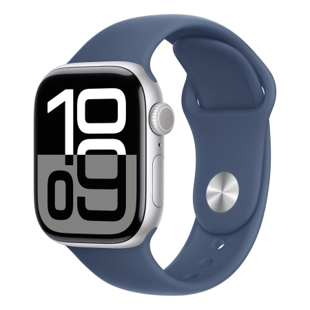 Apple Watch Series 10, 42 мм корпус из алюминия цвета «Silver», ремешок Sport Band размера M/L цвета «Denim» Apple Watch Series 10, 42 мм корпус из алюминия цвета «Silver», ремешок Sport Band размера M/L цвета «Denim»