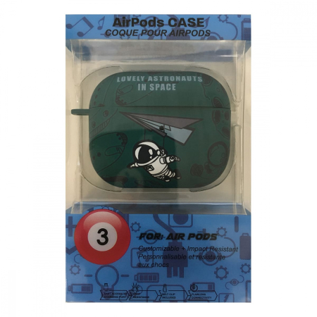 Чехол для AirPods 3 COQUE POUR Зеленый с рисунком Lovely astronauts in space Чехол для AirPods 3 COQUE POUR Зеленый с рисунком Lovely astronauts in space
