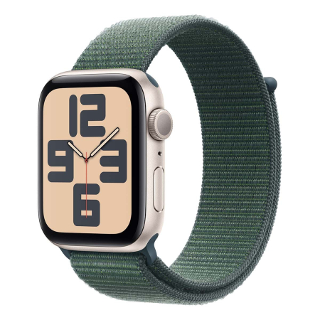 Apple Watch SE (2024), 44 мм корпус из алюминия цвета «Starlight», ремешок Sport Loop цвета «Lake Green» Apple Watch SE (2024), 44 мм корпус из алюминия цвета «Starlight», ремешок Sport Loop цвета «Lake Green»