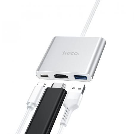 Хаб hoco. Easy use USB-C на USB3.0 + HDMI + PD (HB14) Серый Хаб hoco. Easy use USB-C на USB3.0 + HDMI + PD (HB14) Серый