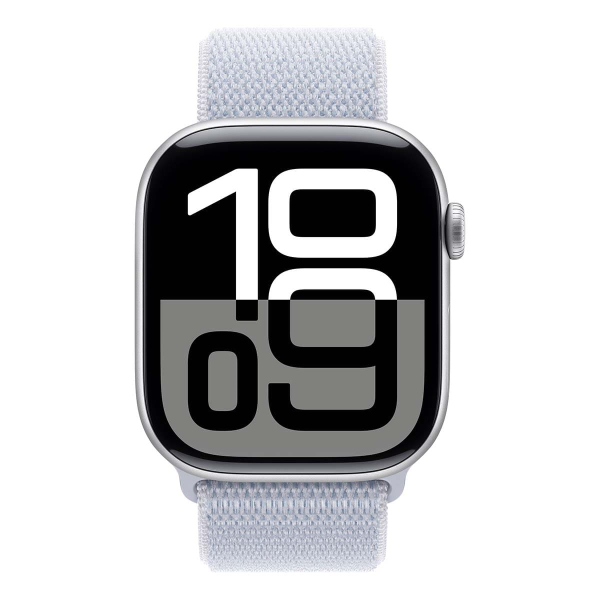 Apple Watch Series 10, 46 мм корпус из алюминия цвета «Silver», ремешок Sport Loop цвета «Blue Cloud» Apple Watch Series 10, 46 мм корпус из алюминия цвета «Silver», ремешок Sport Loop цвета «Blue Cloud»