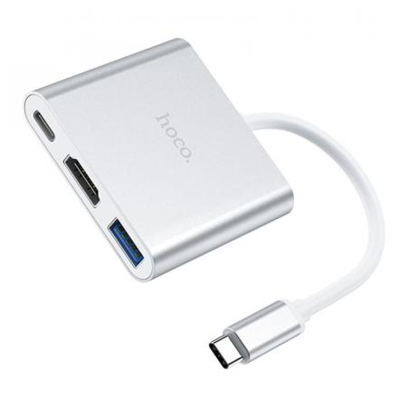 Хаб hoco. Easy use USB-C на USB3.0 + HDMI + PD (HB14) Серый Хаб hoco. Easy use USB-C на USB3.0 + HDMI + PD (HB14) Серый