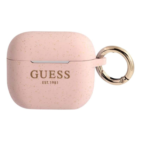 Чехол Guess с карабином для AirPods 3 CG Mobile Silicone with ring, цвет Блестящий (GUA3SGGEP) Cветло-розовый Чехол Guess с карабином для AirPods 3 CG Mobile Silicone with ring, цвет Блестящий (GUA3SGGEP) Cветло-розовый