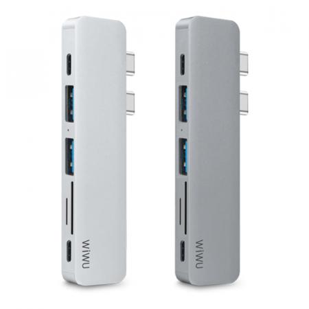Хаб WiWU 2*USB3.0+2*Type-C+HDMI+SD+TF (T8) Серый Хаб WiWU 2*USB3.0+2*Type-C+HDMI+SD+TF (T8) Серый