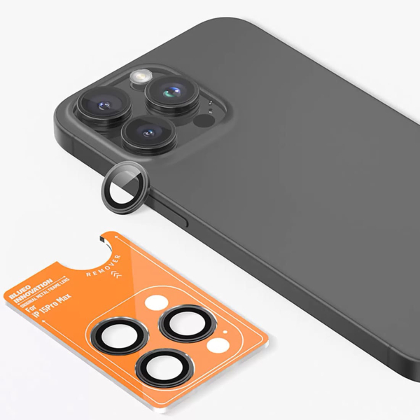 Защитное стекло для камеры iPhone 15 Pro Max BLUEO Original metal frame Черный