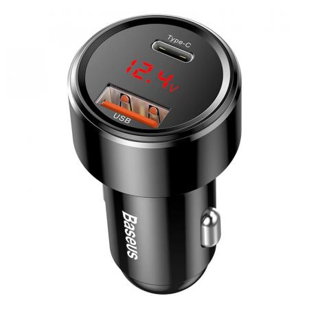 Автомобильное зарядное устройство Baseus 2 USB Quick Charger 45W (USB-C+USB) (CCMLC20C-01) Черный Автомобильное зарядное устройство Baseus 2 USB Quick Charger 45W (USB-C+USB) (CCMLC20C-01) Черный