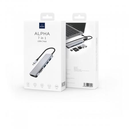 USB Хаб WiWU Alpha 731 HC 7в1 Type C на 3xUSB 3.0+HDMI 4K+Type C PD 100 Вт+SD/TF (A731HC) Серый USB Хаб WiWU Alpha 731 HC 7в1 Type C на 3xUSB 3.0+HDMI 4K+Type C PD 100 Вт+SD/TF (A731HC) Серый