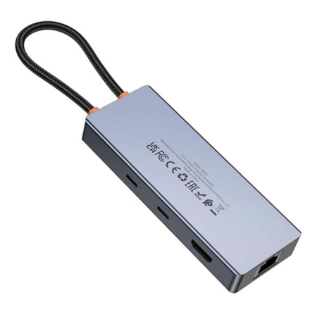 Хаб hoco. 8в1 (HDTV+RJ45+SD/TF+PD+Type-C3.0+USB3.0*2) (HB52) Темно-серый Хаб hoco. 8в1 (HDTV+RJ45+SD/TF+PD+Type-C3.0+USB3.0*2) (HB52) Темно-серый
