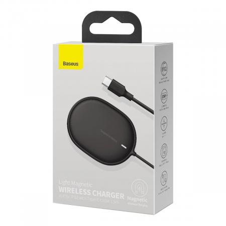 Беспроводное зарядное устройство 15w Baseus Light Magnetic Wireless Charger, Type-C кабель 1,5 м (WXQJ-01) Black, черный