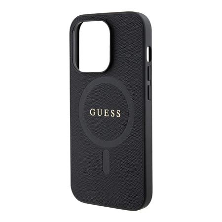 Чехол Guess для iPhone 15 Pro Max PU Saffiano with metal logo Hard (GUHMP15XPSAHMCK) Черный