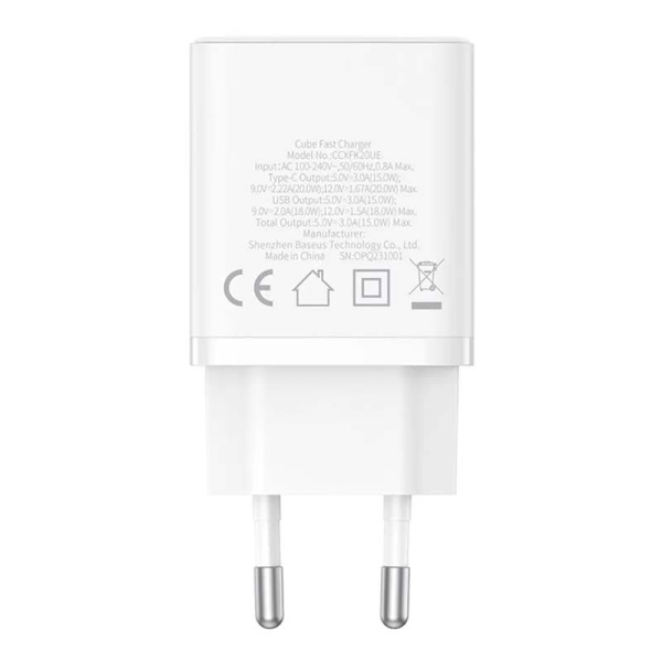 Зарядное устройство Baseus Cube Fast Charger C+U 20 Вт EU Moon (P10111403213-00) Белый