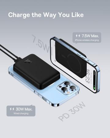 Внешний аккумулятор Baseus Magnetic Mini Wireless Fast Charge Power Bank 10000mAh 30W с поддержкой беспроводной зарядки PPCX110201 (PPCXM1030) Черный