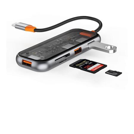 Хаб WiWU Cyber 5в1 USB C Multifunction Cyber Hub 3xUSB3.0 + TF/SD (CB005) Space Gray, серый Хаб WiWU Cyber 5в1 USB C Multifunction Cyber Hub 3xUSB3.0 + TF/SD (CB005) Space Gray, серый