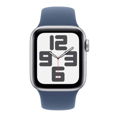 Apple Watch SE (2024), 44 мм корпус из алюминия цвета «Silver», ремешок Sport Band размера S/M цвета «Denim» Apple Watch SE (2024), 44 мм корпус из алюминия цвета «Silver», ремешок Sport Band размера S/M цвета «Denim»